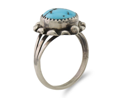 Navajo Ring 925 Silver Sleeping Beauty Turquoise Artist Signed SC C.80's