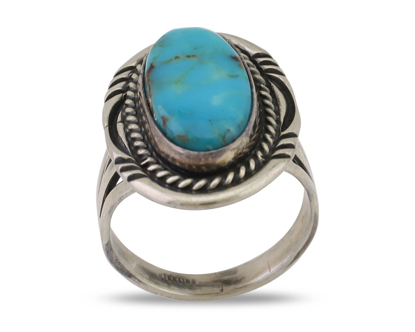 Navajo Ring 925 Silver Natural Blue Turquoise Artist Signed M BEGAY C.80's