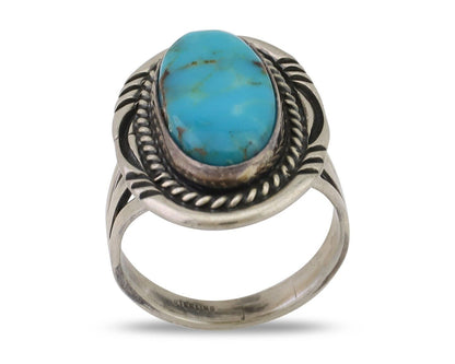 Navajo Ring 925 Silver Natural Blue Turquoise Artist Signed M BEGAY C.80's