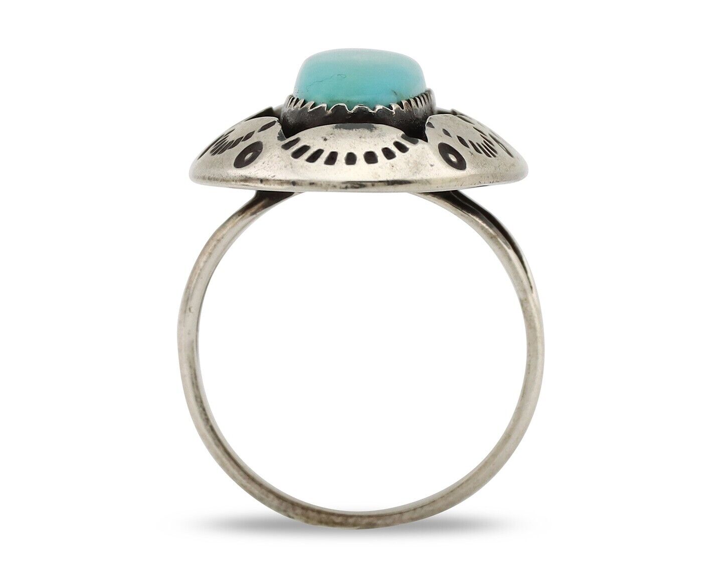 Navajo Ring 925 Silver Natural Kingman Turquoise Native American Artist C.80's