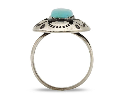 Navajo Ring 925 Silver Natural Kingman Turquoise Native American Artist C.80's