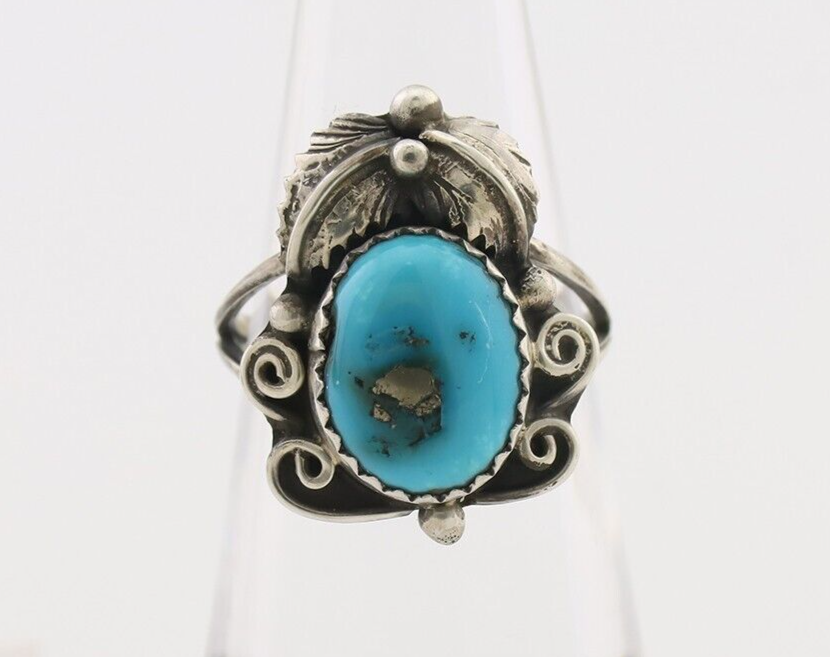 Navajo Ring 925 Silver Morenci Tuquoise Native American Artist C.80's