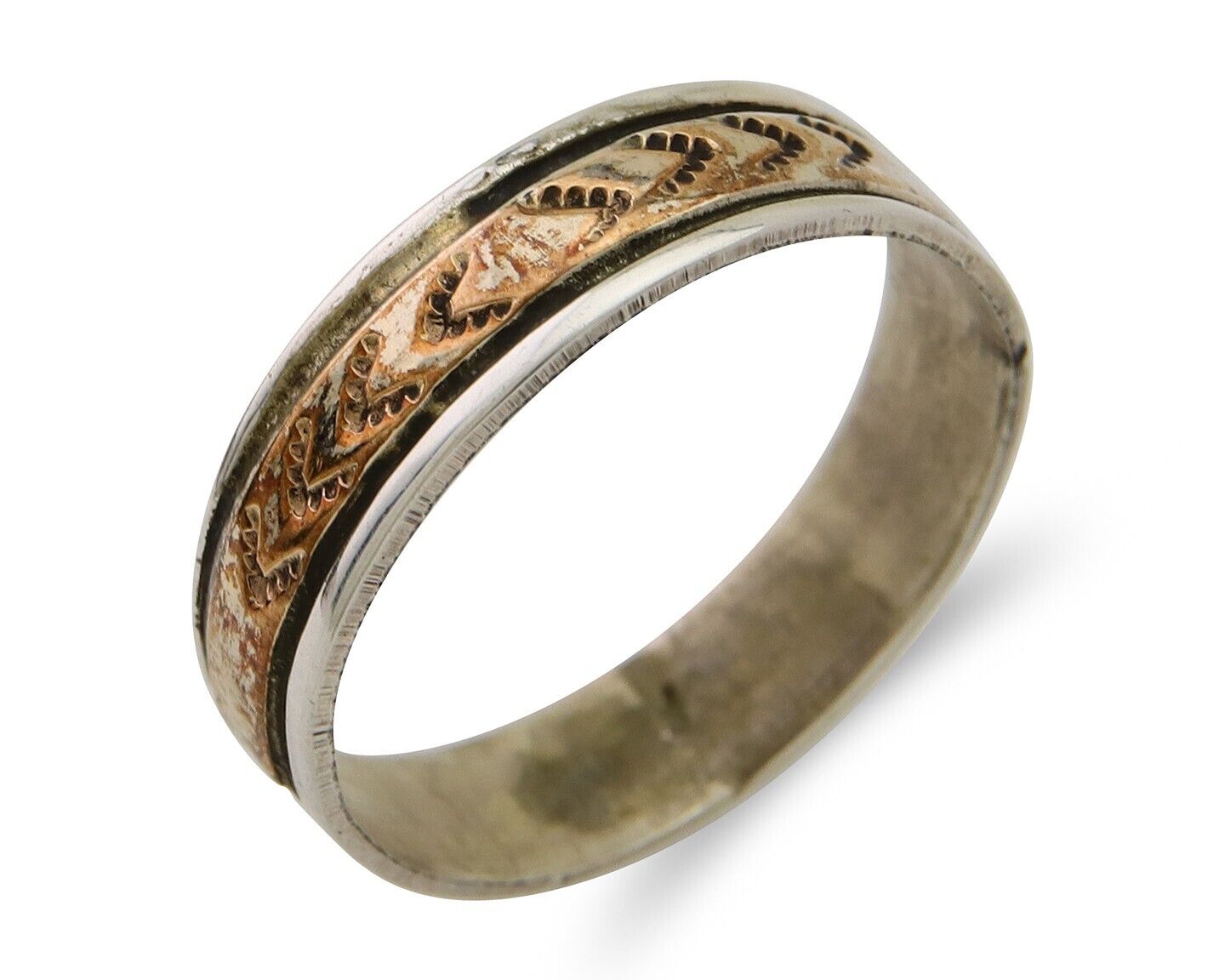 Navajo Handmade Ring 925 Silver & Gold Artist Signed E C.80's