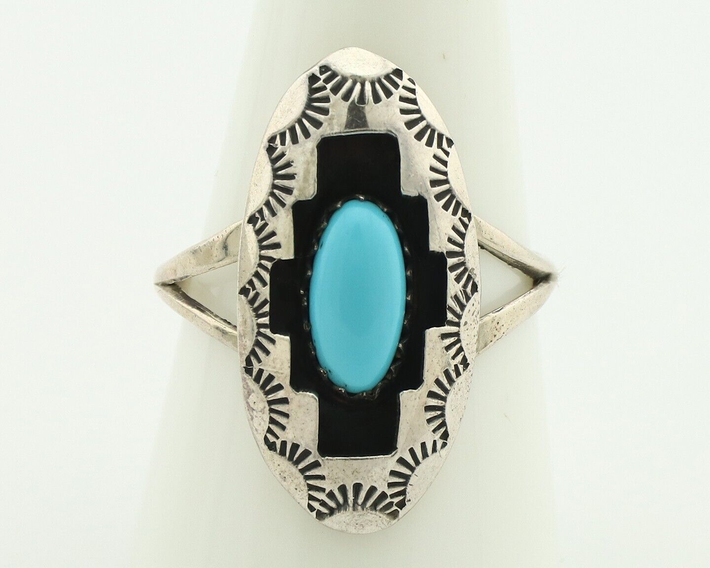 Navajo Ring .925 Silver Sleeping Beauty Turquoise Artist Signed P C.80's