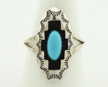 Navajo Ring .925 Silver Sleeping Beauty Turquoise Artist Signed P C.80's