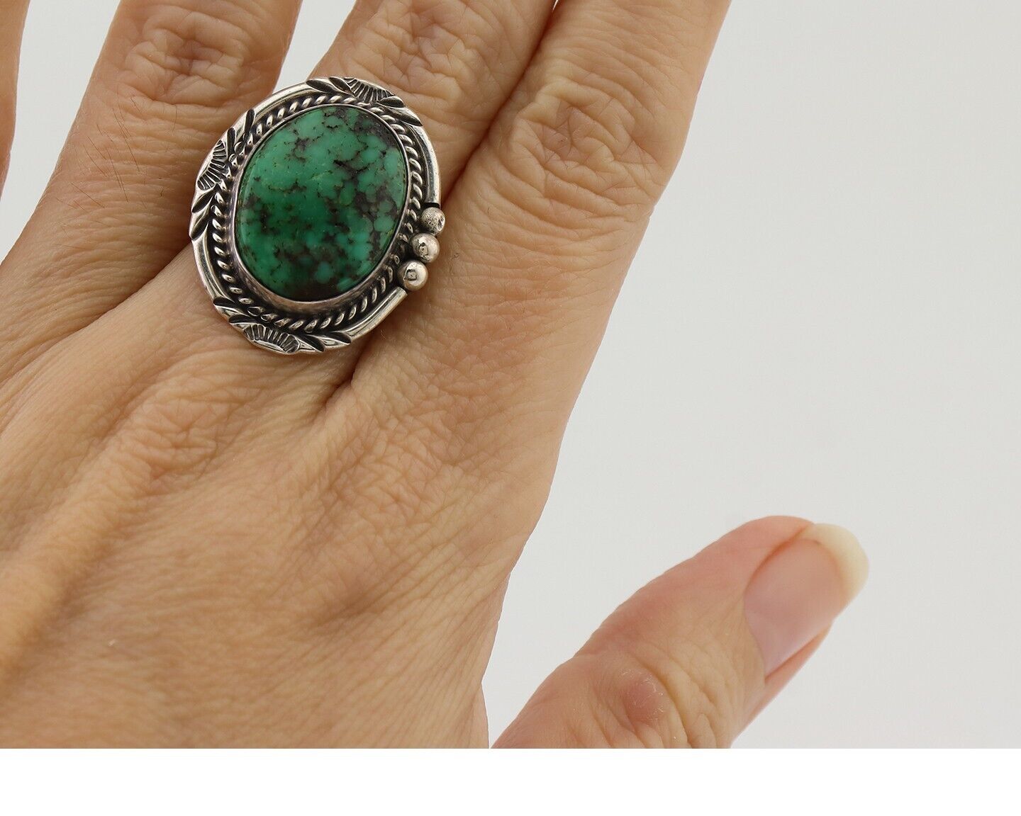 Navajo Ring 925 Silver Green Turquoise Signed William Denetdale 6.75 C.80's