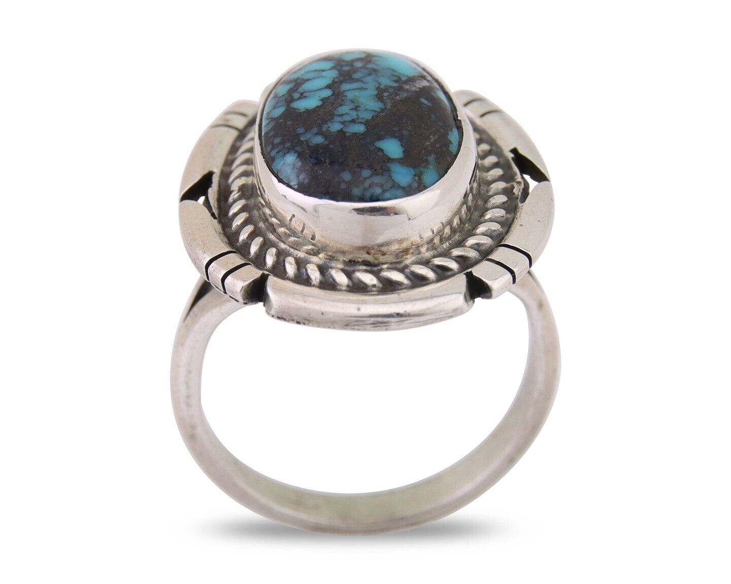 Navajo Ring 925 Silver Spiderweb Turquoise Signed Jon McCray C.80's