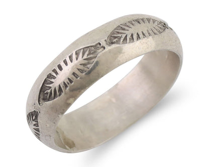 Navajo Hand Stamped Band 925 Silver 6.0 mm Signed Larry Chavez Size 9.25 C.80's