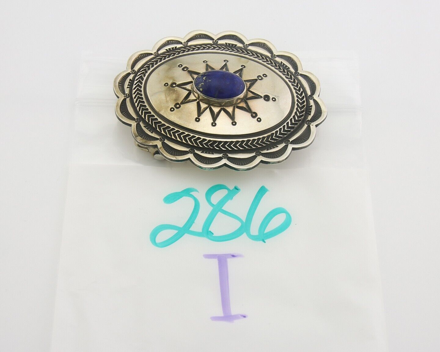 Navajo Belt Buckle 925 Sterling Silver Artist Lapis Signed Lloyd Nelson C.80's