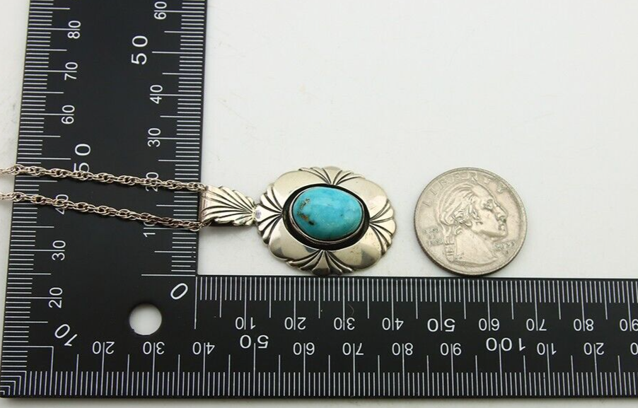 Navajo Necklace 925 Silver Natural Turquoise Artist Signed Kee C.80's