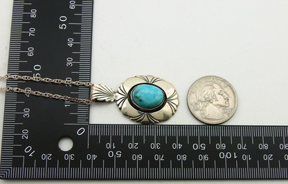 Navajo Necklace 925 Silver Natural Turquoise Artist Signed Kee C.80's