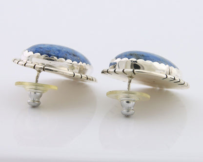 Navajo Paw Earrings 925 Silver Blue Denim Lapis Native American Artist C.80's