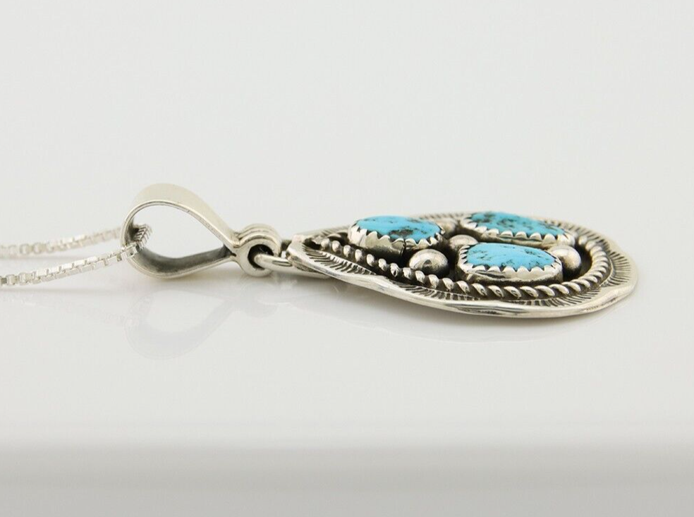 Navajo Necklace 925 Silver Natural Blue Turquoise Native American Artist C.80's
