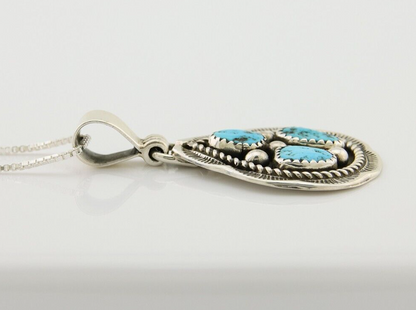 Navajo Necklace 925 Silver Natural Blue Turquoise Native American Artist C.80's