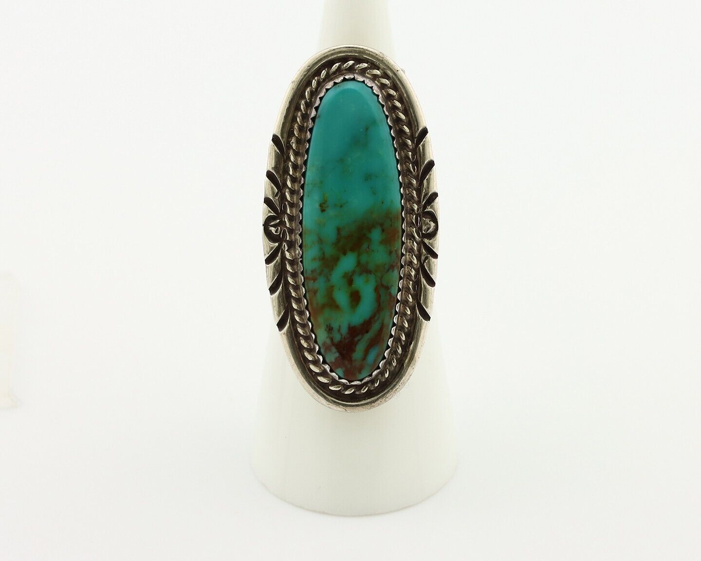 Navajo Ring 925 Silver Natural Turquoise Native Artist Signed TALHAT C.80's