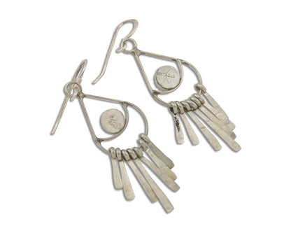 Navajo Dangle Earrings 925 Silver Natural Turquoise Artist Signed JB C.80's