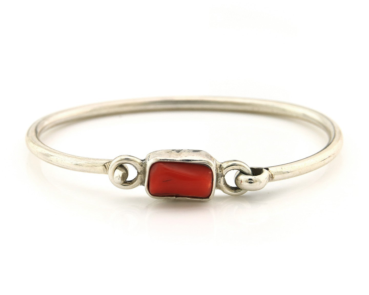 Navajo Bracelet Sterling Silver Natural Red Coral Artist Signed Sunrise