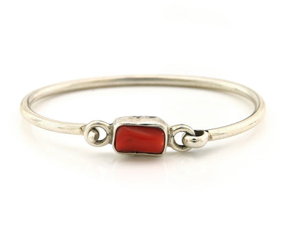 Navajo Bracelet Sterling Silver Natural Red Coral Artist Signed Sunrise