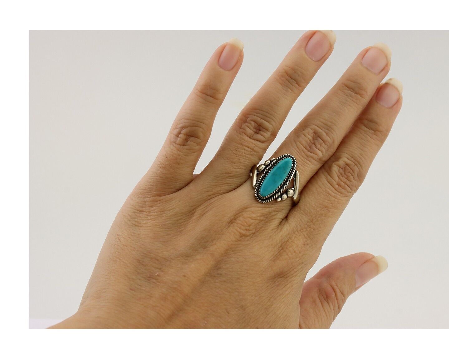 Navajo Ring 925 Silver Natural Kingman Turquoise Signed Wheeler MFG C.80's