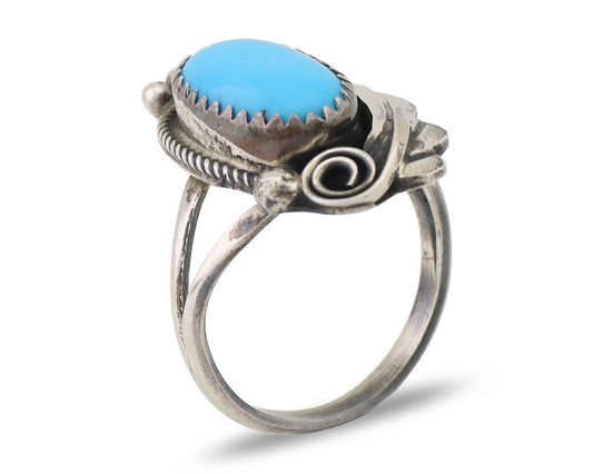 Navajo Ring 925 Silver Sleeping Beauty Turquoise Signed Justin Morris C.80's