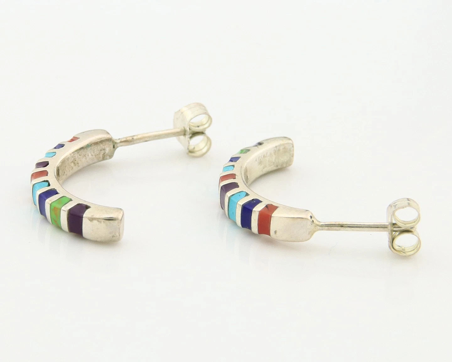 Navajo Half Hoop Earrings Sterling Silver Natural Gemstone Native Handmade