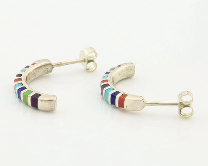Navajo Half Hoop Earrings Sterling Silver Natural Gemstone Native Handmade