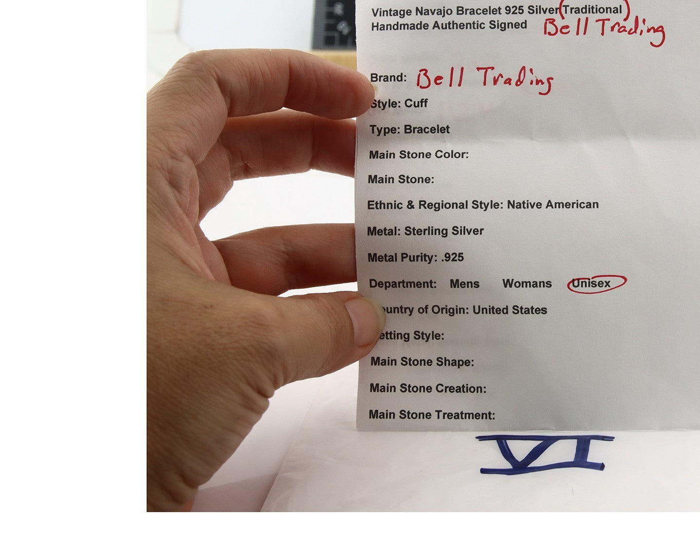 Vintage Navajo Bracelet 925 Silver Handmade Authentic Signed Bell Trading