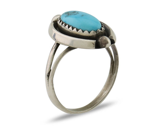 Navajo Ring 925 Silver Sleeping Beauty Turquoise Artist Signed SC C.80's
