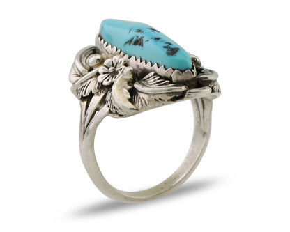 Navajo Ring 925 Silver Sleeping Beauty Turquoise Signed JJM C.80's