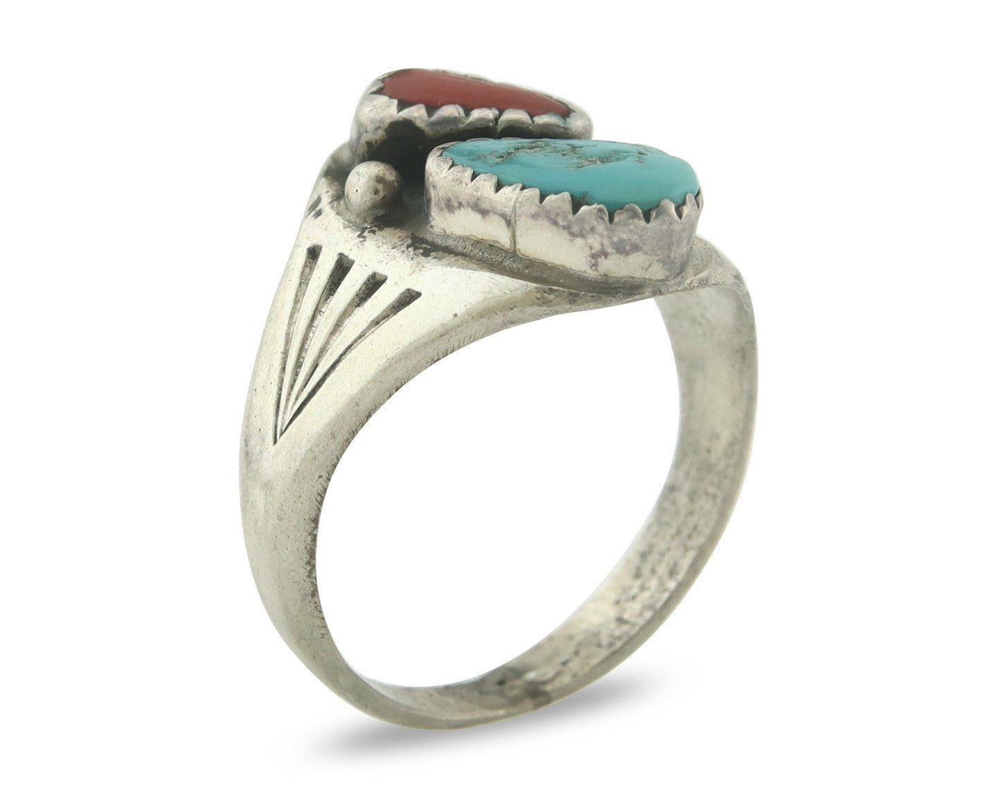 Vintage Navajo Ring 925 Sterling Silver Natural Gemstone Authentic Size 8.0