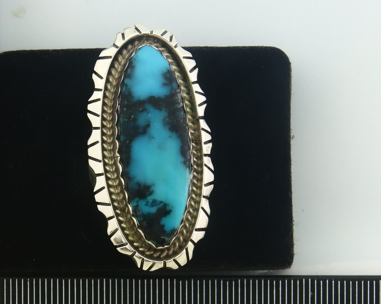 Navajo Ring 925 Sterling Turquoise Handmade Native Artist C.80's Size 8.25