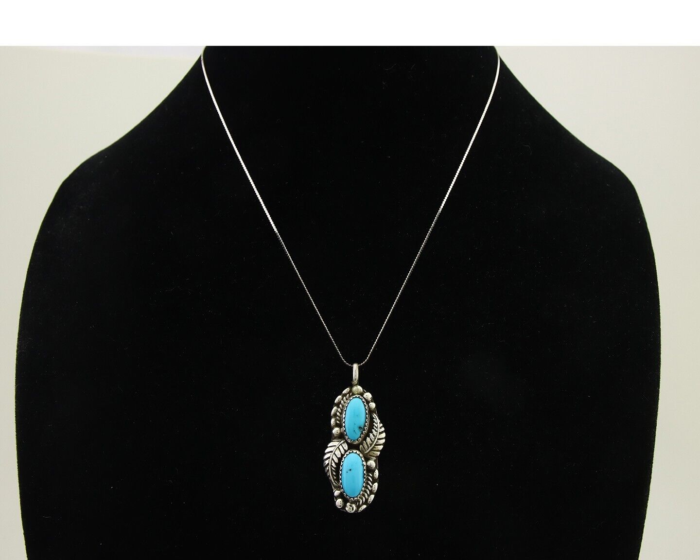 Navajo Necklace 925 Silver Natural Turquoise Artist Signed SC C.80's