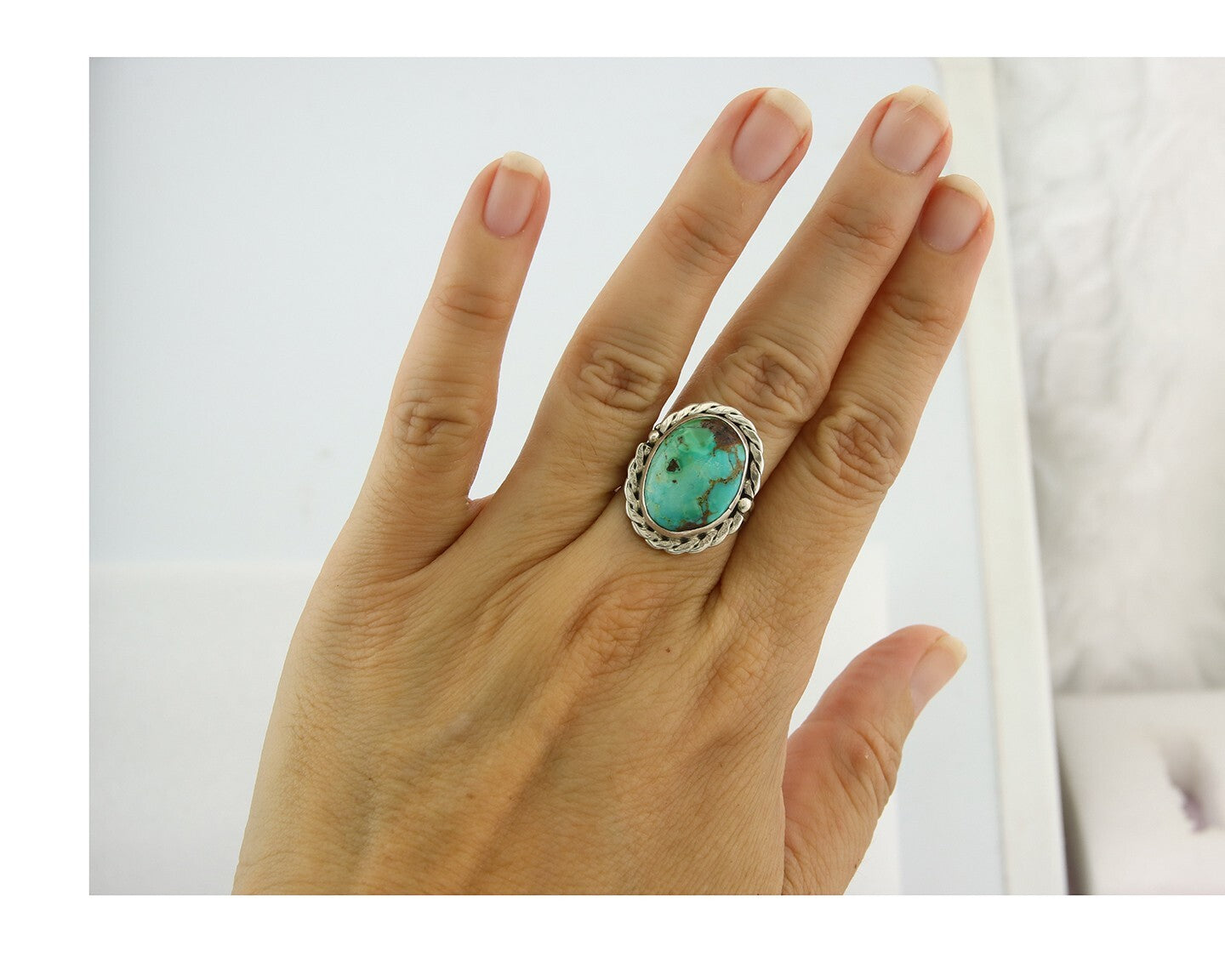 Vintage Navajo Ring 925 Sterling Natural Gemstone Native Artist Size 6.0