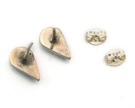 Navajo Earrings Sterling Silver Inlaid Natural Lapis Vintage Handmade