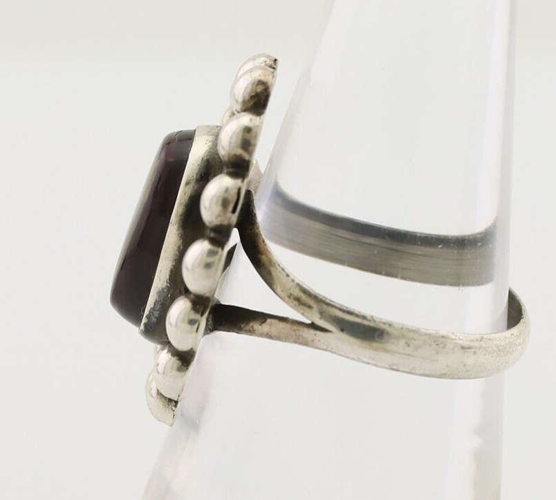 Navajo Handmade Ring 925 Silver Natural Fire Opal Native Artist Size 7.75 C.80's