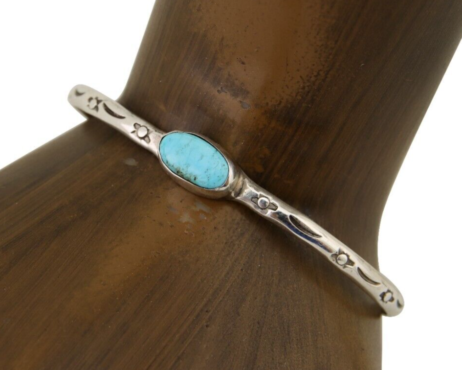 Navajo Hand Stamped Cuff Bracelet Turquoise 925 Silver Native American Artist
