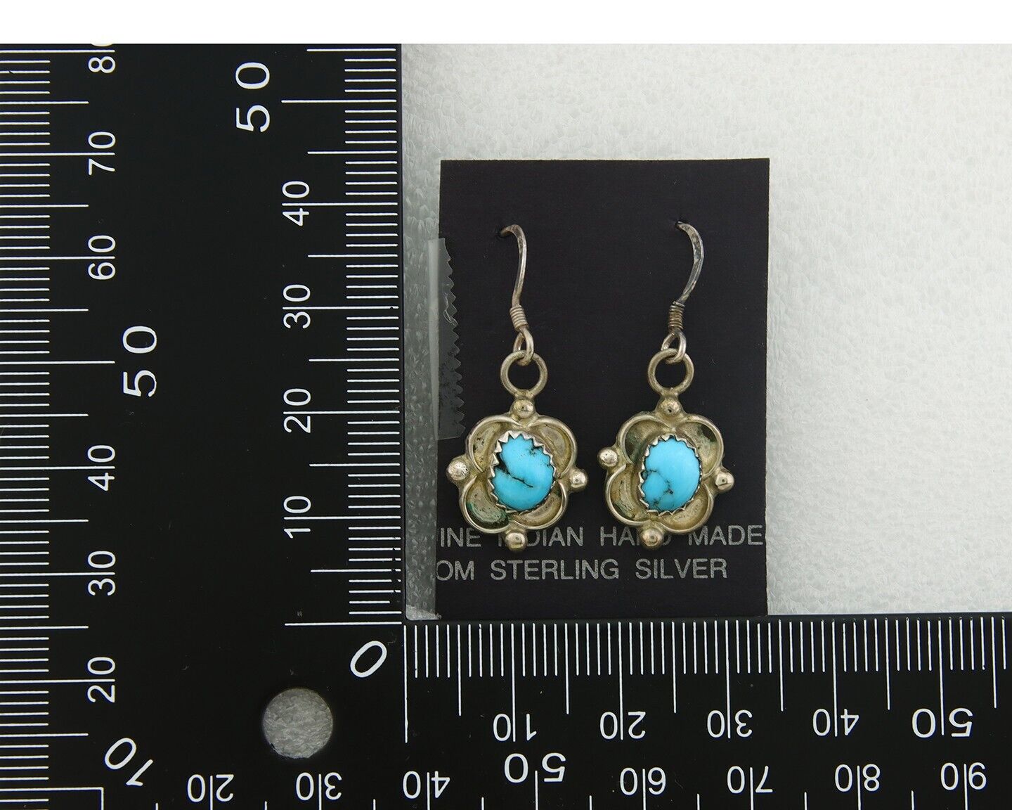 Navajo Dangle Earrings 925 Silver Natural Turquoise Artist Signed DB C.80's