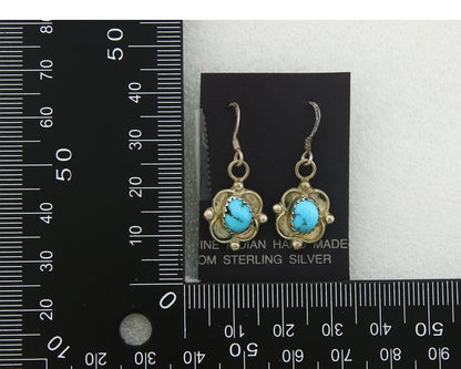 Navajo Dangle Earrings 925 Silver Natural Turquoise Artist Signed DB C.80's