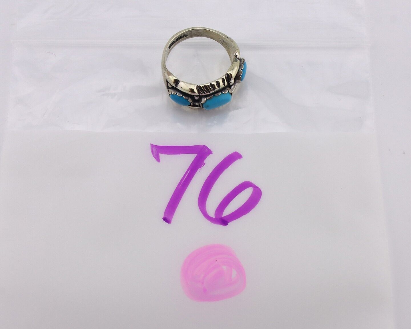 Navajo Ring 925 Silver Sleeping Beauty Turquoise Artist Signed MM C.80's