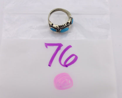 Navajo Ring 925 Silver Sleeping Beauty Turquoise Artist Signed MM C.80's