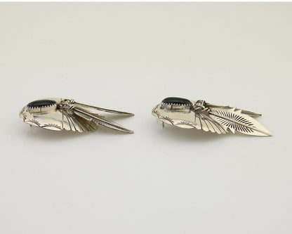 Navajo Handmade Earrings 925 Silver Onyx Native American Artist C.80's