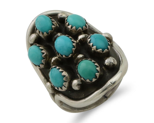 Navajo Handmade Ring 925 Silver Kingman Turquoise Artist Signed BB C.80's