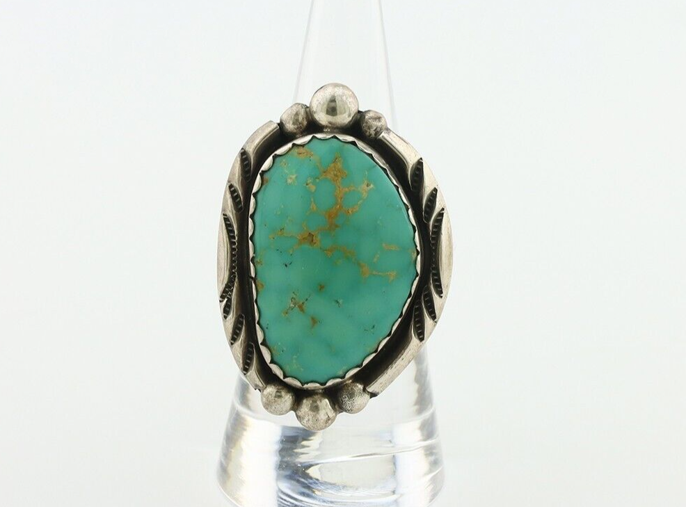Navajo Ring 925 Silver Natural Spiderweb Turquoise Native American Artist C.80's