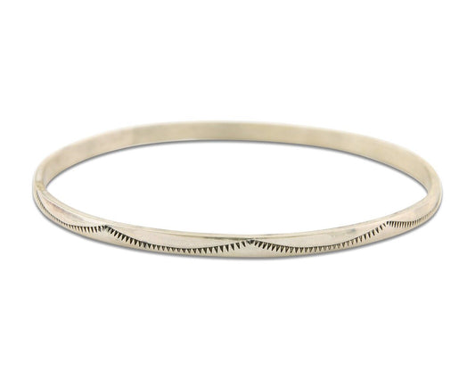 Navajo Bangle Bracelet 925 Silver Hand Stamped Twist Native American Artist C80s