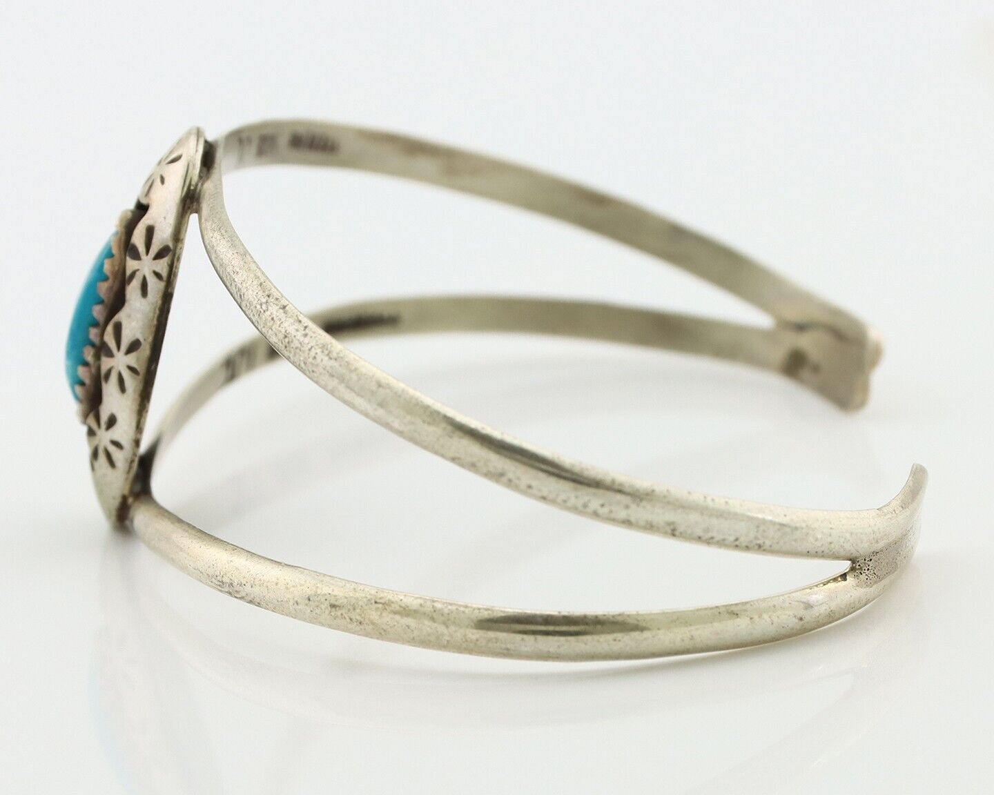 Navajo Bracelet 925 Silver Kingman Turquoise Artist Signed IJC C.80's