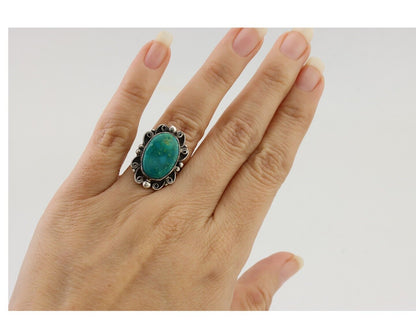 Navajo Handmade Ring 925 Silver Kingman Turquoise Size 4.25 C.80's
