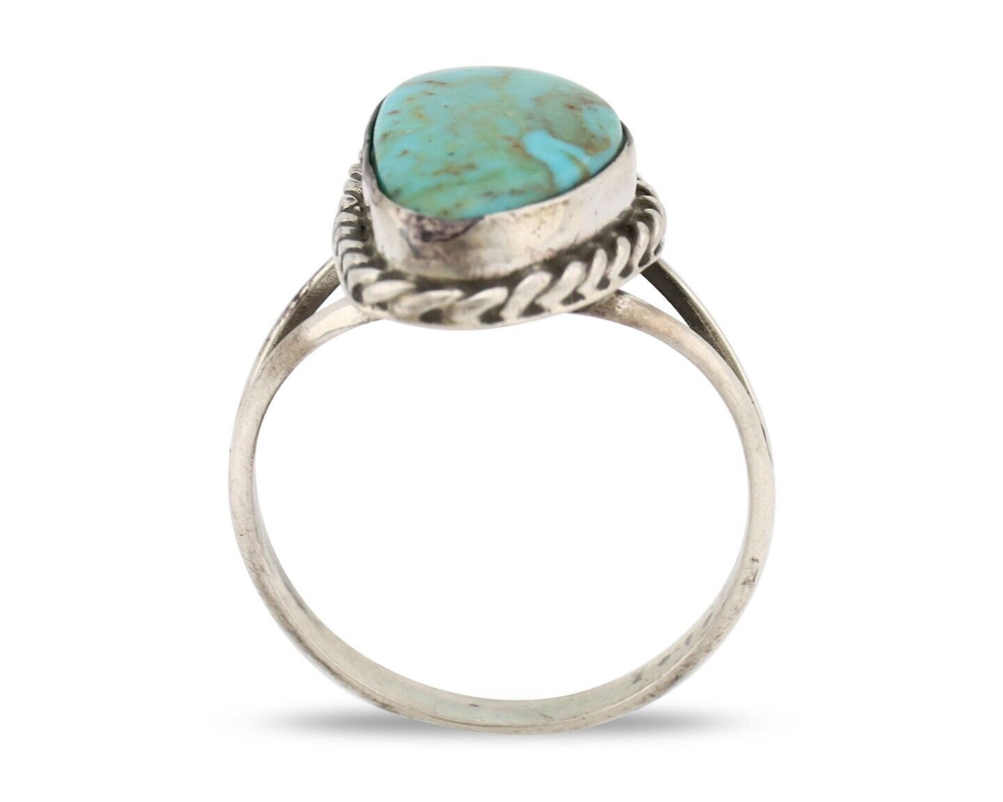 Navajo Ring 925 Silver Natural Turquoise Artist Signed Rabbit Stick C.80's