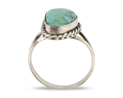 Navajo Ring 925 Silver Natural Turquoise Artist Signed Rabbit Stick C.80's