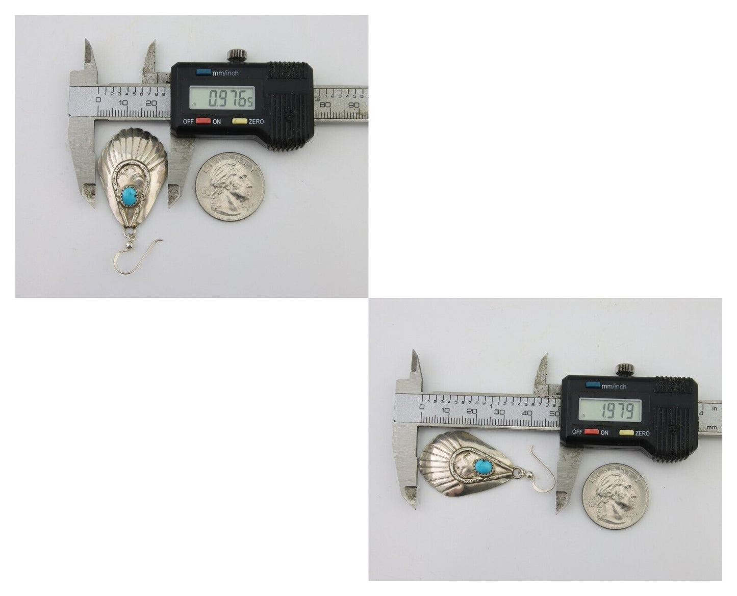 Navajo Earrings 925 Silver Turquoise Artist Signed Dean Brown C.80's