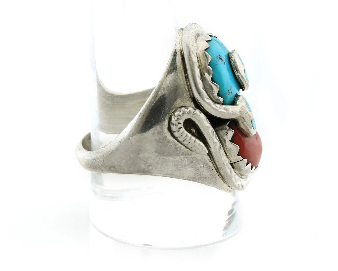 Men Zuni Ring Sterling Silver Gemstones Signed Effie Calavasa Size 11.75